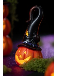 PUMPKIN WITH POINTED HAT SPIDER AND LED LIGHT DIA 7.5CM X 17CM