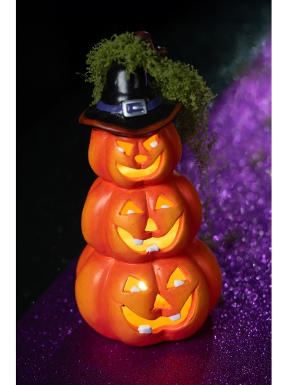 STACKED PUMPKIN POINTED HAT WITH LED LIGHT DIA 11CM X 22.5CM
