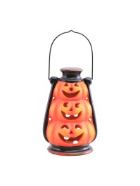 LANTERNE CITROUILLES SUPERPOSEES AVEC LED 10.5CM X 9CM X 16CM