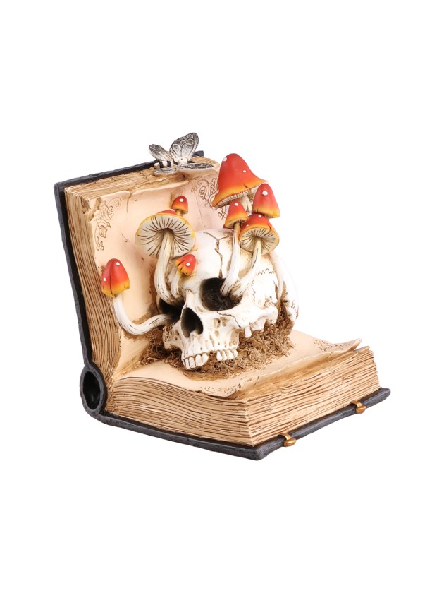 BUCH AUS SORTILEGES TOTENKOPF UND PILZE 17CM X 17CM X 19CM