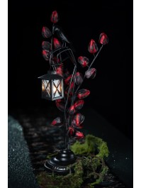 RAVEN ON METALLIC TREE BRANCH WITH LANTERN FOR T-LIGHT CANDLES - DIA 15.5CM X 50CM