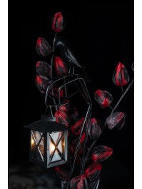 CORBEAU SUR BRANCHE METAL AVEC LANTERNE POUR BOUGIE CHAUFFE-PLAT - DIA 15.5CM X 50CM