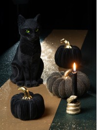 BLACK FLOCKED CAT 16CM X 22CM X 34.5CM