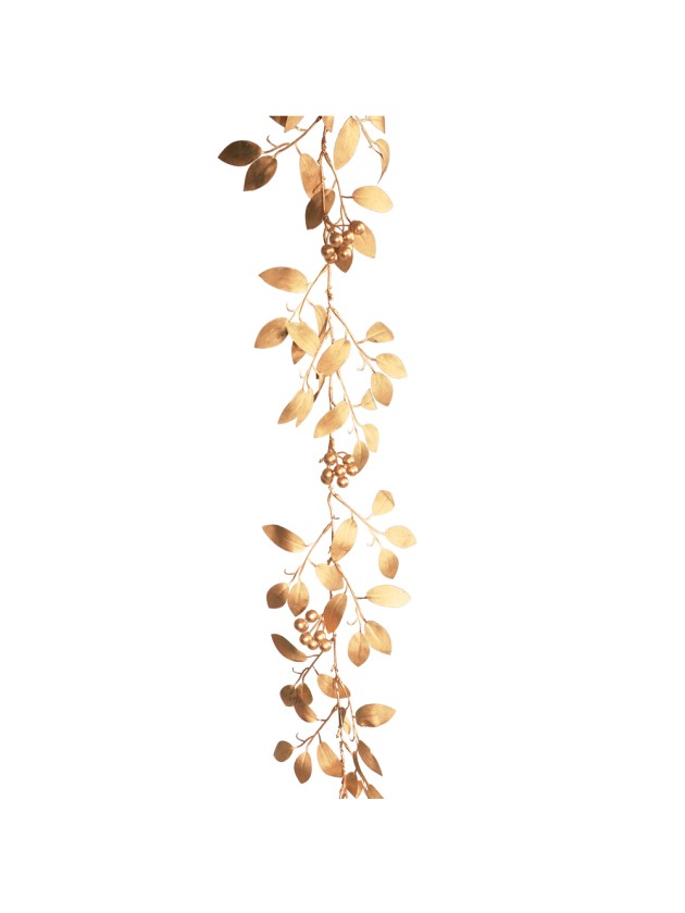 GIRLANDE BLÄTTER AUS LAURIER GOLD MIT BEEREN 150CM X 20CM X 1CM