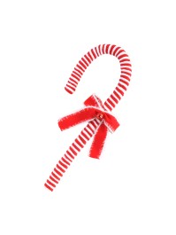 FUR CANDY CANE W/ BOW AND BELL CANDY STRIPES 15CM X 3CM X 42CM