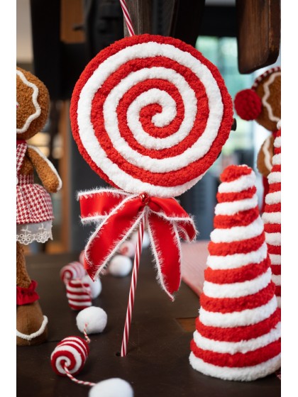 FUR LOLLIPOP W/ RIBBON AND BELL CANDY STRIPES 22CM X 4CM X 45CM