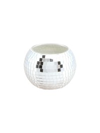 SILVER PARTY BALL STYLE GLASS CANDLEHOLDER DIA 8CM X 7CM