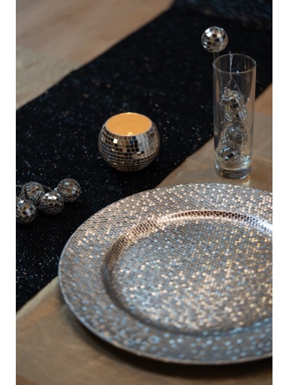 SILVER PARTY BALL STYLE GLASS CANDLEHOLDER DIA 8CM X 7CM