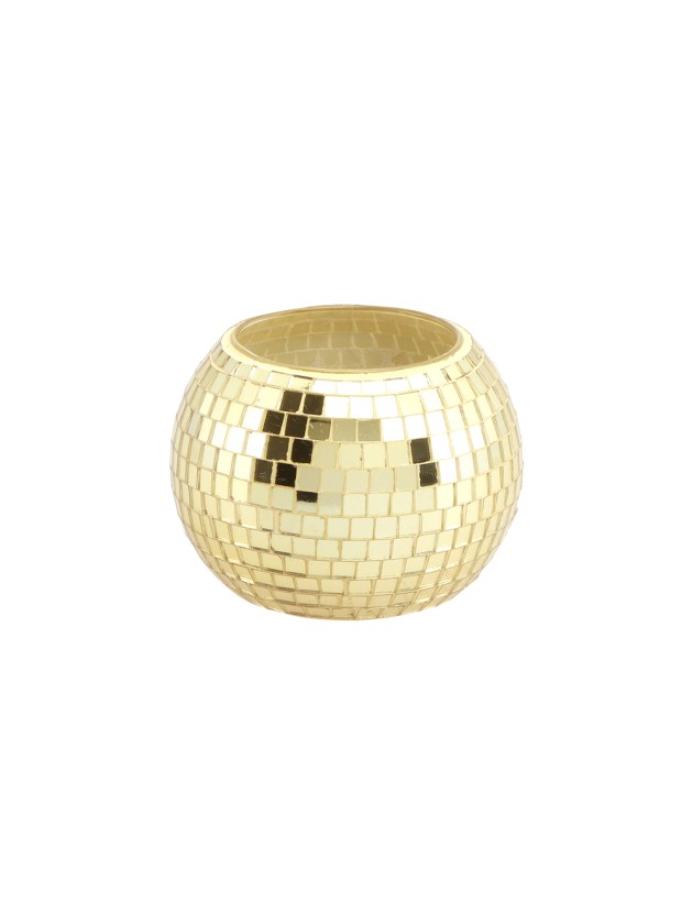GOLD PARTY BALL STYLE GLASS CANDLEHOLDER DIA 8CM X 7CM