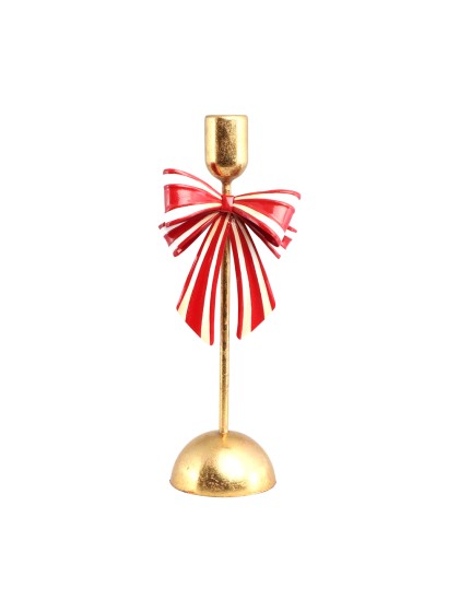 PORTE BOUGIE FLAMBEAU OR METAL CANDY STRIPES 11CM X 8CM X 28CM