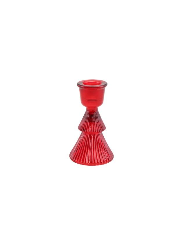 RED GLASS TAPER CANDLEHOLDER TREE SHAPE DIA 6CM X 10CM