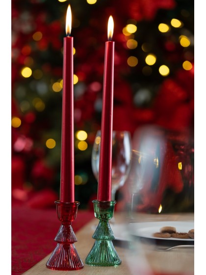PORTE BOUGIE FLAMBEAU SAPIN VERRE ROUGE DIA 6CM X 10CM