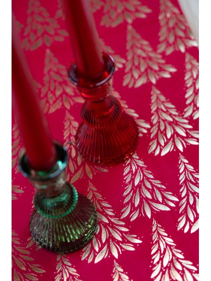 RED GLASS TAPER CANDLEHOLDER TREE SHAPE DIA 6CM X 10CM