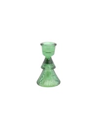 GREEN GLASS TAPER CANDLEHOLDER TREE SHAPE DIA 6CM X 10CM