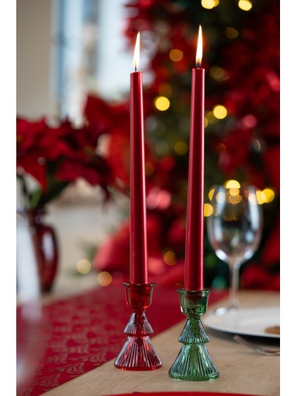 PORTE BOUGIE FLAMBEAU SAPIN VERRE VERT DIA 6CM X 10CM