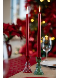 GREEN GLASS TAPER CANDLEHOLDER TREE SHAPE DIA 6CM X 10CM