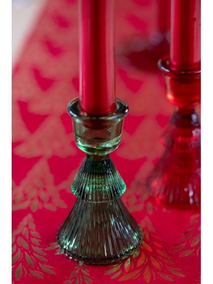 GREEN GLASS TAPER CANDLEHOLDER TREE SHAPE DIA 6CM X 10CM