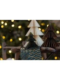 2 PAPER HONEYCOMB XMAS TREES GREEN/BROWN W/ GOLD BORDER DIA 12CM X 15CM / DIA 8CM X 10CM