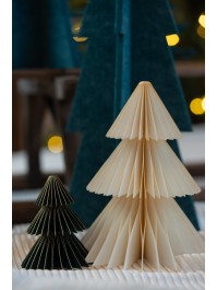 2 SAPINS PAPIER ALVEOLES VERT/ BRUN LISERE OR DIA 12CM X 15CM / DIA 8CM X 10CM