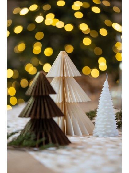 PAPER HONEYCOMB XMAS TREE CREAM W/ GOLD BORDER DIA 16CM X 20CM
