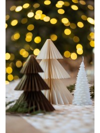 PAPER HONEYCOMB XMAS TREE CREAM W/ GOLD BORDER DIA 16CM X 20CM