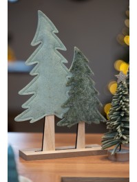 2 SAPINS FEUTRINE VERT SUR SUPPORT BOIS 19CM X 6CM X 31CM
