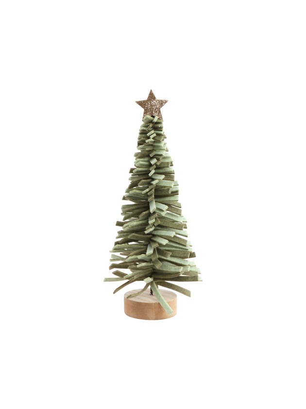 SAPIN FEUTRINE VERT FRANGES ETOILE DOREE DIA 11CM X 25CM / BASE DIA 6CM