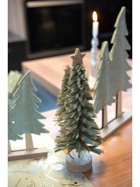 GREEN FELT FRINGED XMAS TREE GOLDEN STAR DIA 11CM X 25CM / BASE DIA 6CM