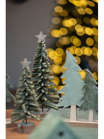 GREEN FELT FRINGED XMAS TREE GOLDEN STAR DIA 11CM X 25CM / BASE DIA 6CM