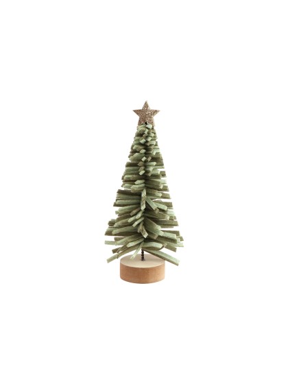 SAPIN FEUTRINE VERT FRANGES ETOILE DOREE DIA 9CM X 20CM / BASE DIA 5CM