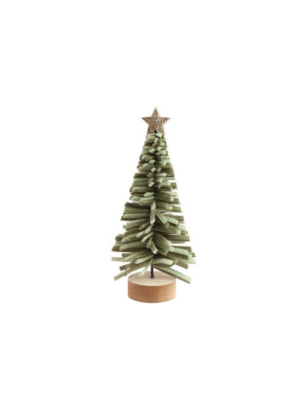 SAPIN FEUTRINE VERT FRANGES ETOILE DOREE DIA 9CM X 20CM / BASE DIA 5CM
