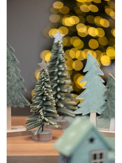 SAPIN FEUTRINE VERT FRANGES ETOILE DOREE DIA 9CM X 20CM / BASE DIA 5CM