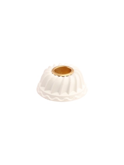 WHITE POLYRESIN TAPER CANDLE HOLDER CAKE SHAPE DIA 6.8CM X 3.2CM