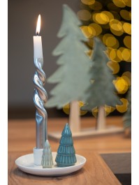 PORTE FACKELKERZE MIT TANNEN GRÜN AUF SCHALE KERAMIK DIA 13CM X 8.5CM