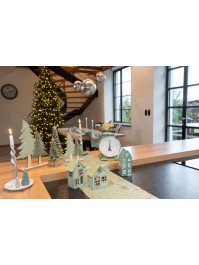 TAPER CANDLE HOLDER WITH GREEN TREES ON WHITE CERAMIC BASE DIA 13CM X 8.5CM