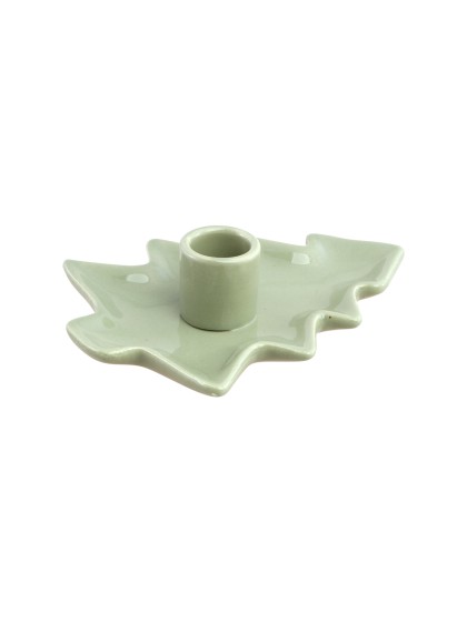 PORTE BOUGIE FLAMBEAU SAPIN CERAMIQUE VERT 11CM X 14.5CM X 4CM