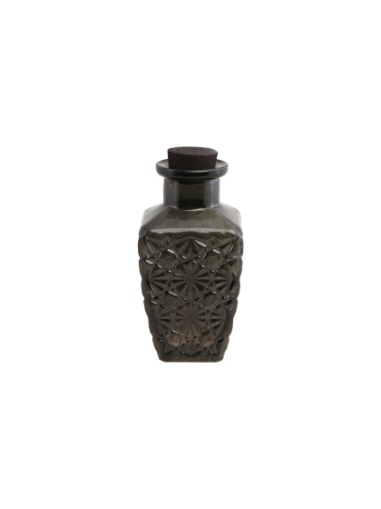 BLACK TEXTURED GLASS BOTTLE 6.5CM X 6.5CM X 13.5CM