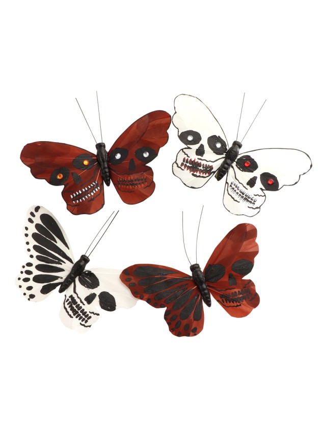 PAPILLON AILES TETE DE MORT A PINCER - 4 ASS 13CM X 1.5CM X 10CM