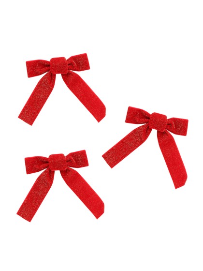 3 SPARKLE RED VELVET BOWS 14CM X 1CM X 16CM