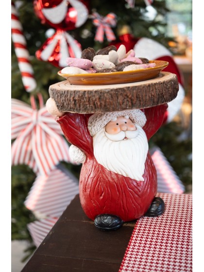 XL MAGNESIA STOOL SANTA WITH WOODEN LOG 29.5CM X 26CM X 30.8CM