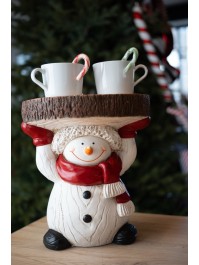 XL MAGNESIA STOOL SNOWMAN WITH WOODEN LOG 27CM X 27CM X 30.5CM