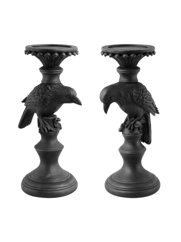 POLYRESIN RAVEN CANDLE HOLDER - 2 ASSORTED 11.5CM X 14CM X 29CM