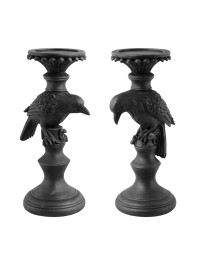 POLYRESIN RAVEN CANDLE HOLDER - 2 ASSORTED 11.5CM X 14CM X 29CM