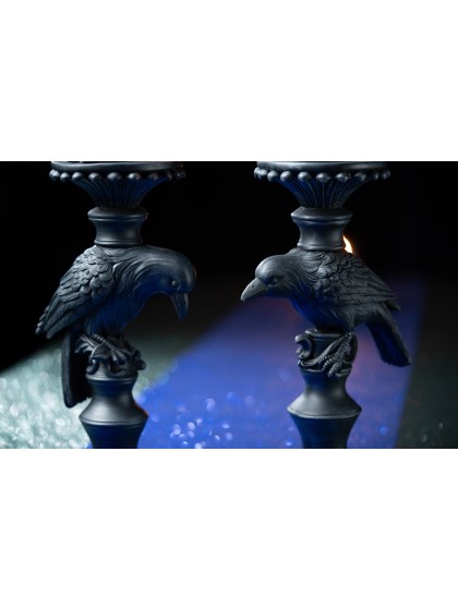 POLYRESIN RAVEN CANDLE HOLDER - 2 ASSORTED 11.5CM X 14CM X 29CM