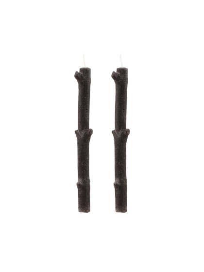 SET OF 2 BLACK TREE BRANCH CANDLES DIA 2.2CM X 25CM