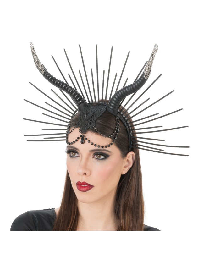 BLACK GOTHIC HEADBAND WITH HORNS 42CM X 3CM X 30CM