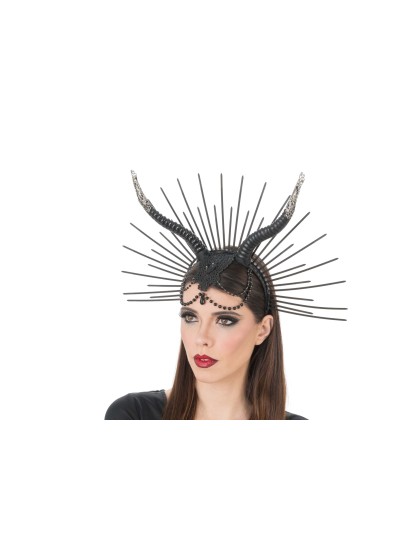 BLACK GOTHIC HEADBAND WITH HORNS 42CM X 3CM X 30CM