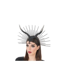 BLACK GOTHIC HEADBAND WITH HORNS 42CM X 3CM X 30CM