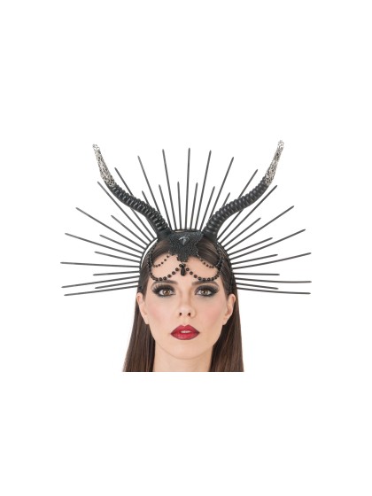 BLACK GOTHIC HEADBAND WITH HORNS 42CM X 3CM X 30CM