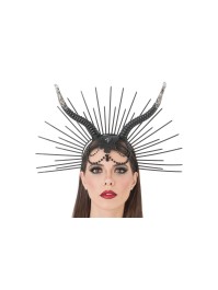 BLACK GOTHIC HEADBAND WITH HORNS 42CM X 3CM X 30CM